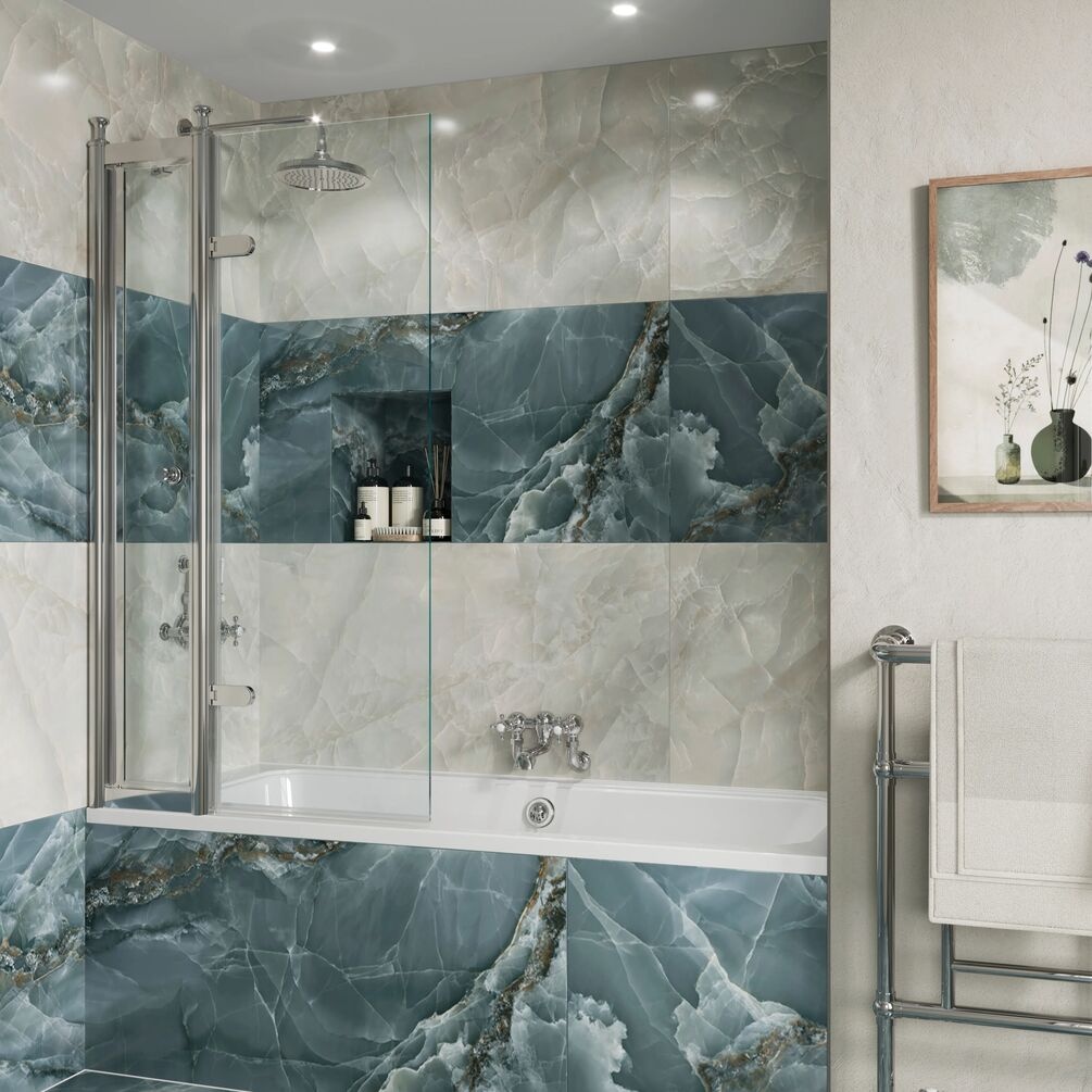 Lifestyle image of Burlington Classique Silver Hinged Inline Bath Screen & Access Door